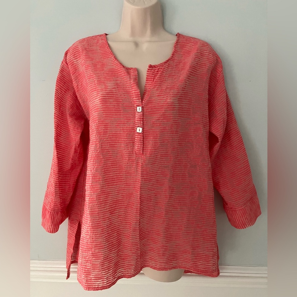 HABITAT Coastal Henley top tunic casual striped airy semi sheer lightweight S